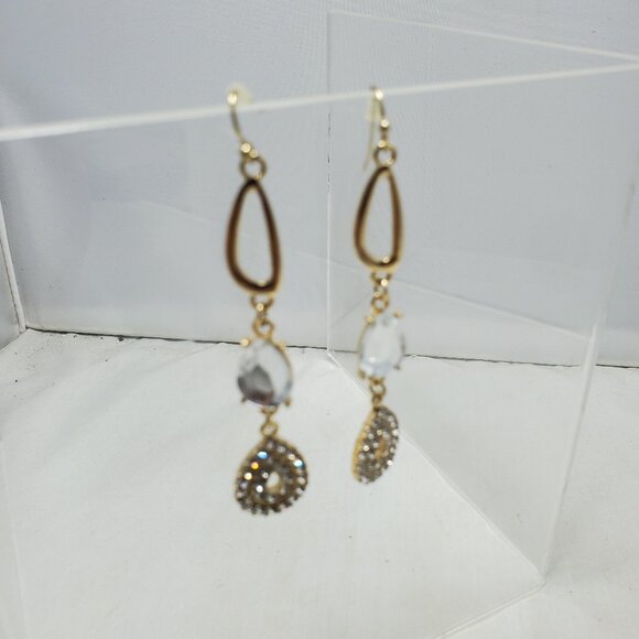 Bijou Drive Gold dangle with rhinestones earrings - Picture 5 of 7